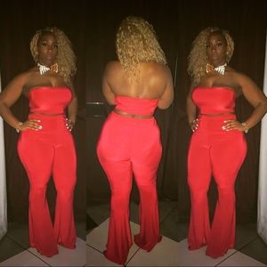 Red 2 piece crop pant set